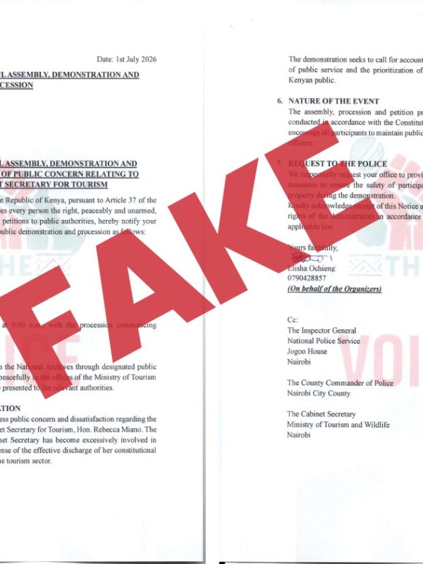 Fake Protest Notice Targeting Tourism CS Rebecca Miano Sparks Misinformation Warning