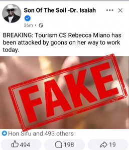 Fake News Alert: No Confirmation of Claims That Tourism CS Rebecca Miano Was Attacked
