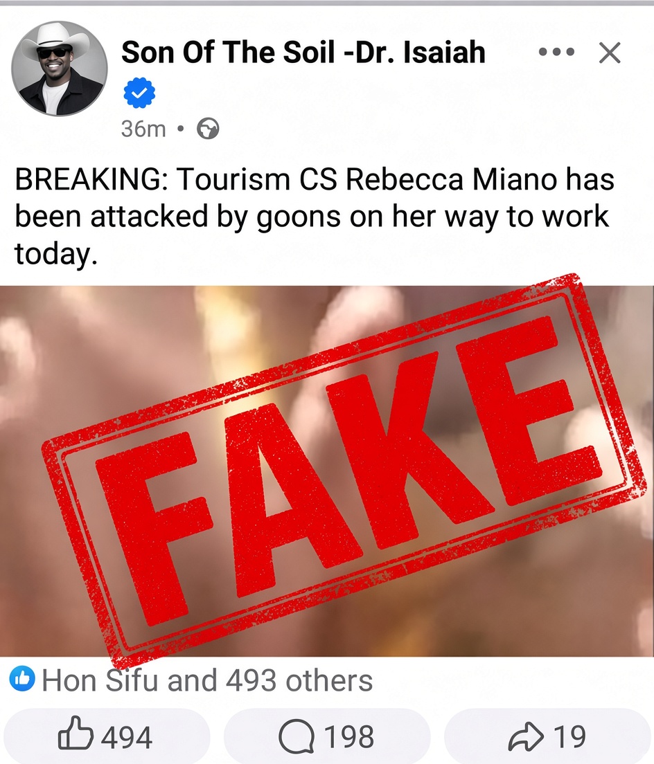 Fake News Alert: No Confirmation of Claims That Tourism CS Rebecca Miano Was Attacked